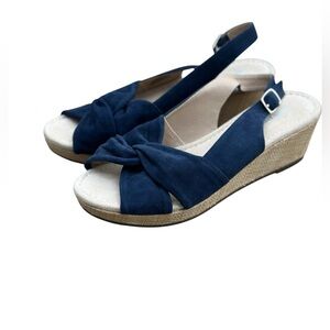 Lands' End Navy Knotted Slingback Wedge Sandals- 8.5 -Never Worn